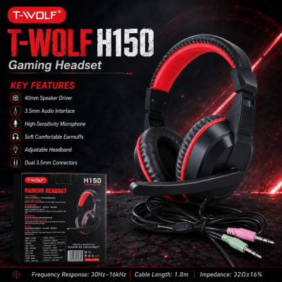 T-WOLF H150 Headphones&Headset Wired Gaming Headphones On-ear 3.5mm